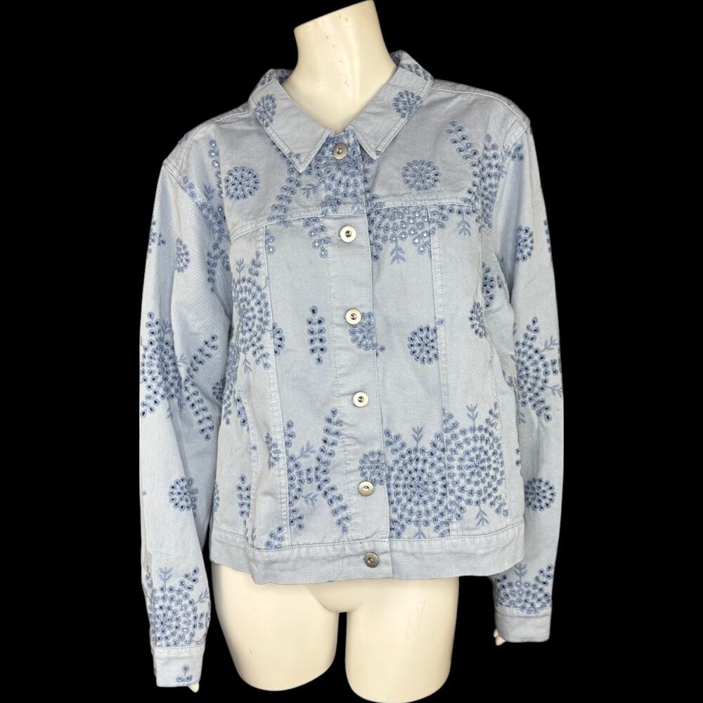 Destination 365 Eyelet Denim Jacket with Pockets‎ Light Wash Blue X-Large NWOT